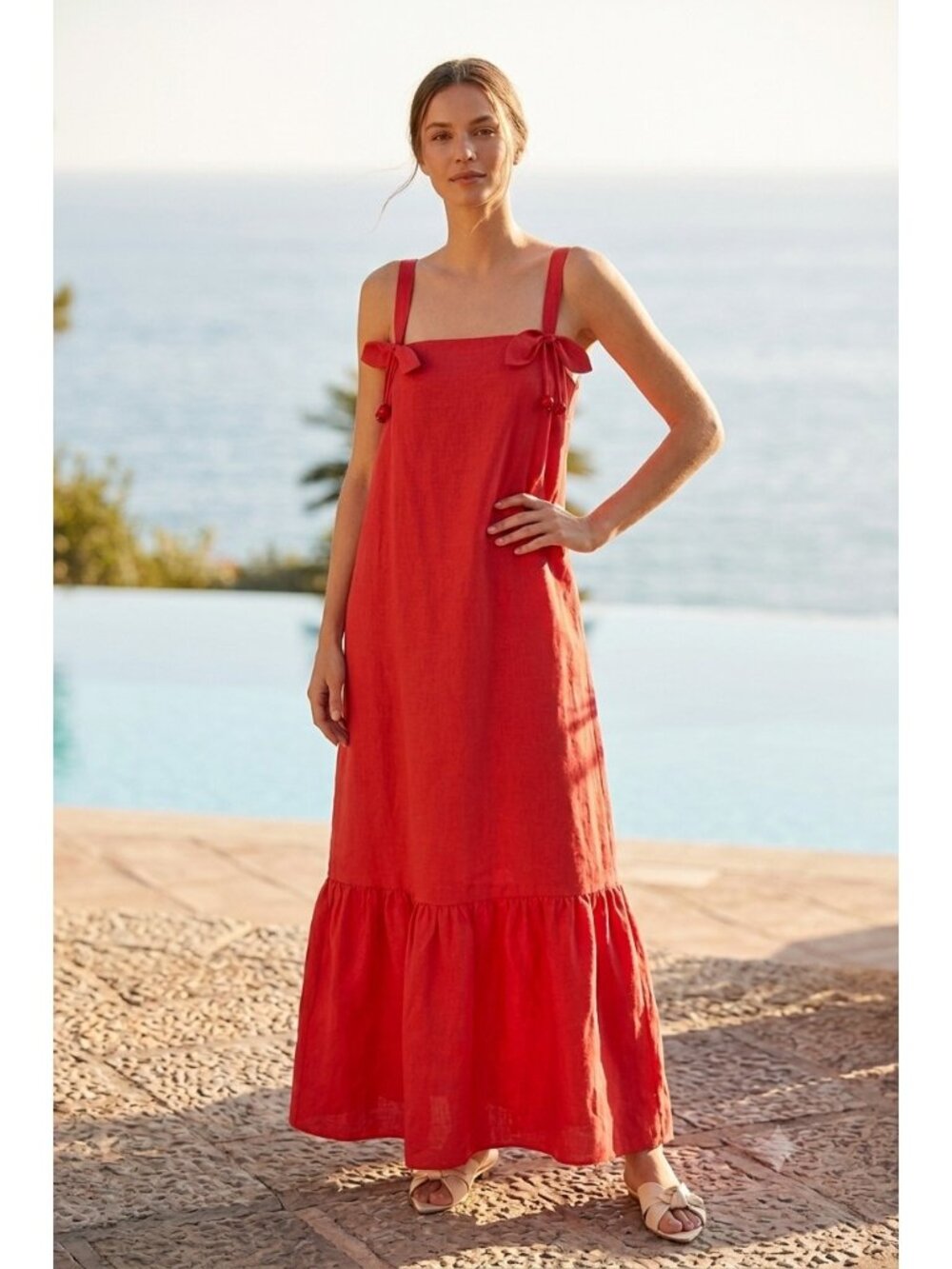 Adriana Degreas Cherry Bomb Sleeveless Linen Maxi Dress Size L Large $620